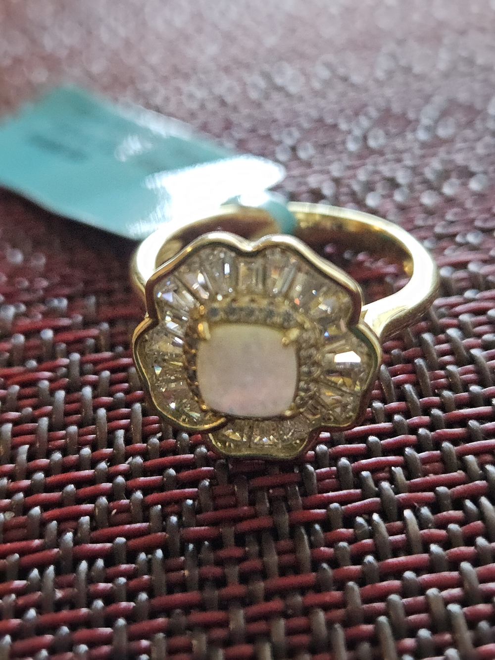 14 Ct Gold Over Sterling Silver Opal Flower Halo Ring - Size 8
